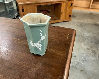 Green Porcelain Vase w/Applied Flower