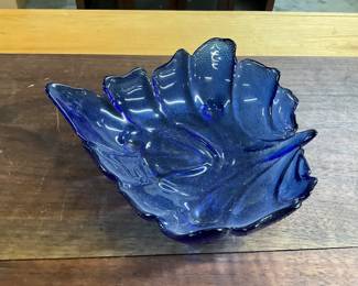 Cobalt Blue Glass Leaf Shaped Bowl