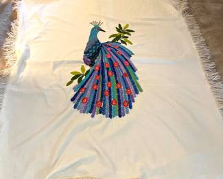 Throw with Embroidered Peacock