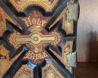 1800 -1700's Color Holy Bible with Metal Clasps Good Condition