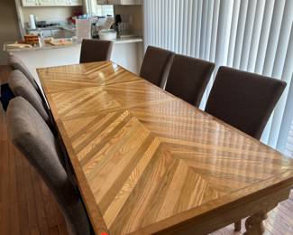Hand crafted dining table, 10 side chairs