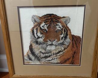 Cross stitch wall hanging Tiger