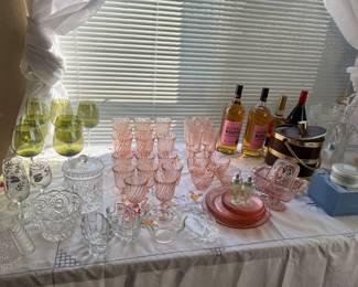 There is a Collection here of Waterford glasses Fostoria And some other  crystal for the bar. 