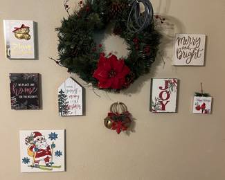 We have more than eight wreaths for Christmas ready to sell. Also cute wall art.