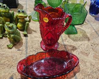 RED PITCHER AND TRAY