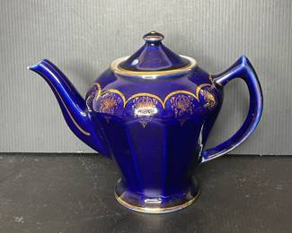 Vintage Hall Cobalt Blue Teapot with Gold Trim