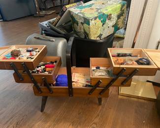 Vtg. Swedish MCM accordion Sewing box