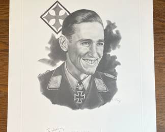 Portrait of Gunther Rall Highly decorated German WWII combat pilot - signed