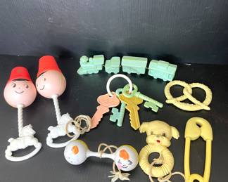 Vintage baby pacifiers, teethers, rattles 