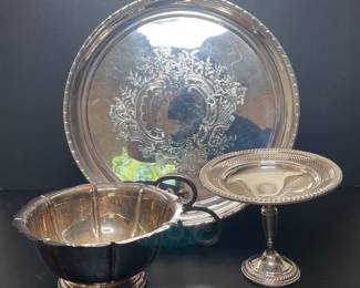 Silverplate serving dishes: Empire silver weighted bowl, B&M, 