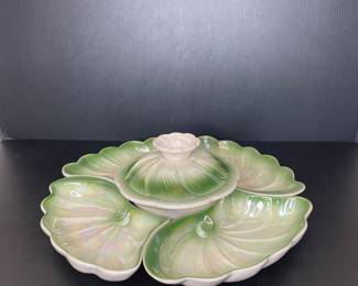 Vintage California Green Iridescent Pottery server USA