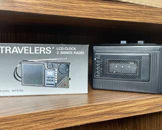 Travelers' LCD Clock 2 Bands Radio, Magnavox personal cassette player 