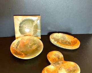 Decorative bowls, ashrays, plate likely green onyx 