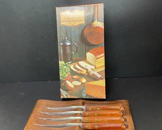 Vtg wood steak knife set