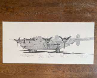 Consolidated B-24 Liberator drawing with squad member signatures