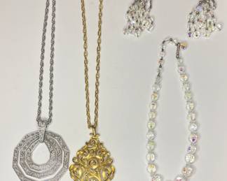 Trifari pendant necklaces & AB stone necklace earring set vintage 