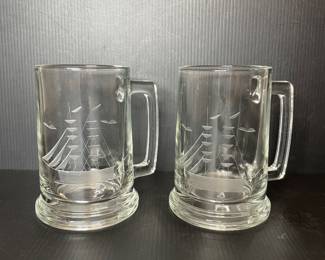 Etched sailboat glass mugs 