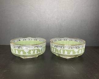 Jeannette Glass Hellenic Green serving bowlS vtg