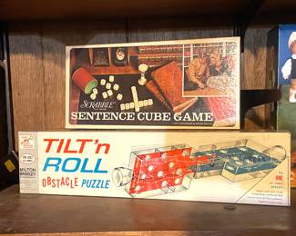 Vintage Tilt n’ Roll puzzle & Scrabble sentence cube games
