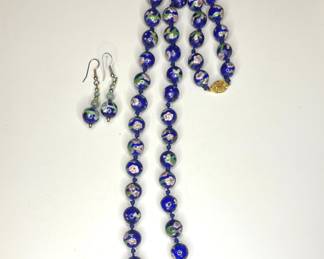 Cloisonné necklace & earring set vtg