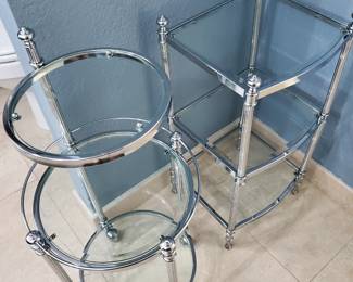 Bathroom 3-tier glass and silver/chrome accent pieces for towels, bling, whatever.