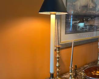 Pair of Chapman brass candle sticks tall table lamps