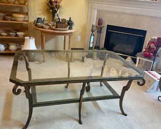 Ethan Allan 1990 vintage iron and glass coffee table