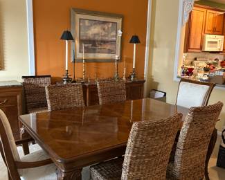 Thomasville dining room table and chairs
Set of 6 wood rattan Abaca wicker chairs