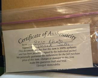 Certificate of Authenticity from Derek Jeter autograph