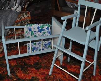 Vintage Doll Bed and Highchair