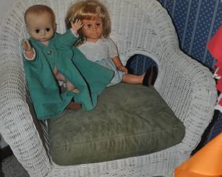 Great Smaller Wicker Chair and Dolls