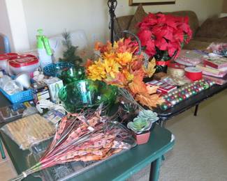 Silk flowers, Christmas decorations, wrapping paper, tissue paper, light bulbs, plastic wares.