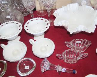 Milk glass, Waterford and lead crystal.