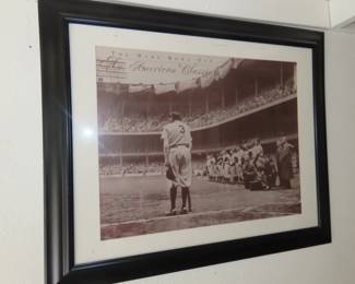 "The Babe Bows Out" framed lithograph.