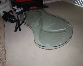 Lucite S shaped base, glass top MCM coffee table