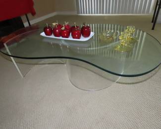 Lucite S shaped base, glass top MCM coffee table