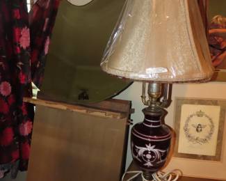 Bohemian ruby glass cut to clear table lamp.