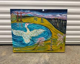 112 DavidMampel2021SignedPaintingMovingStillnessCraneLandscape