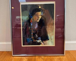 68 FramedPortraitPrintWomanwColorfulBeadsSilverFrame