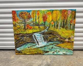 118 DavidMampel2016LandscapePaintingAutumnWaterfallSceneSigned