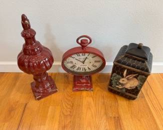 45 VintageDecorativeTrioParisClockCeramicFinialBunnyCanister
