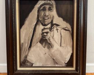 38 TakeHamaSignedPaintingPortraitofMotherTeresainWoodedFrame