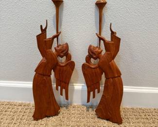 88 PairofHandCarvedFolkArtFlyingAngelwTrumpet
