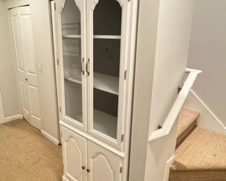 110 WhiteWoodenChinaCabinetwGlassDoorsLowerStorage