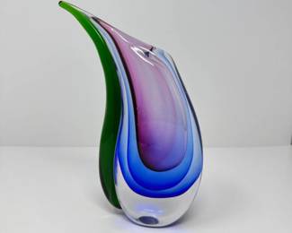 61 MuranoStyleArtGlassSculptureGreenBluePurple