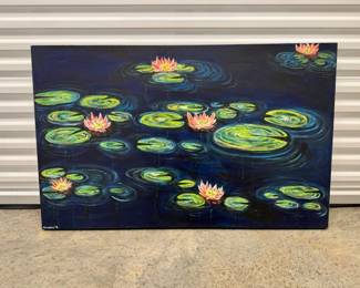 123 DavidMampel2018PaintingLuminousMidnightLotusPondSigned