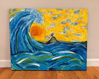 41 DavidMampelSignedPaintingTheReturn2016OceanWaveVolcano