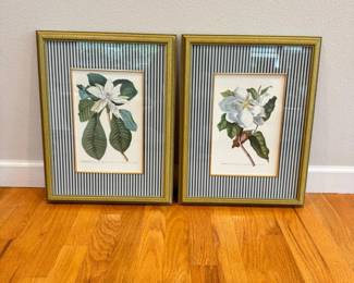 71 PairofMagnoliaBotanicalPrintsinGoldToneFrames