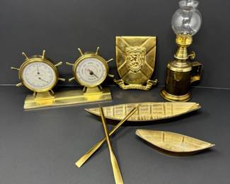 13 BrassNauticalCollectiblesBarometerClockLampPlaqueCanoes