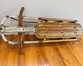 43 AntiqueDeluxeRacerMetalWoodenSnowSled